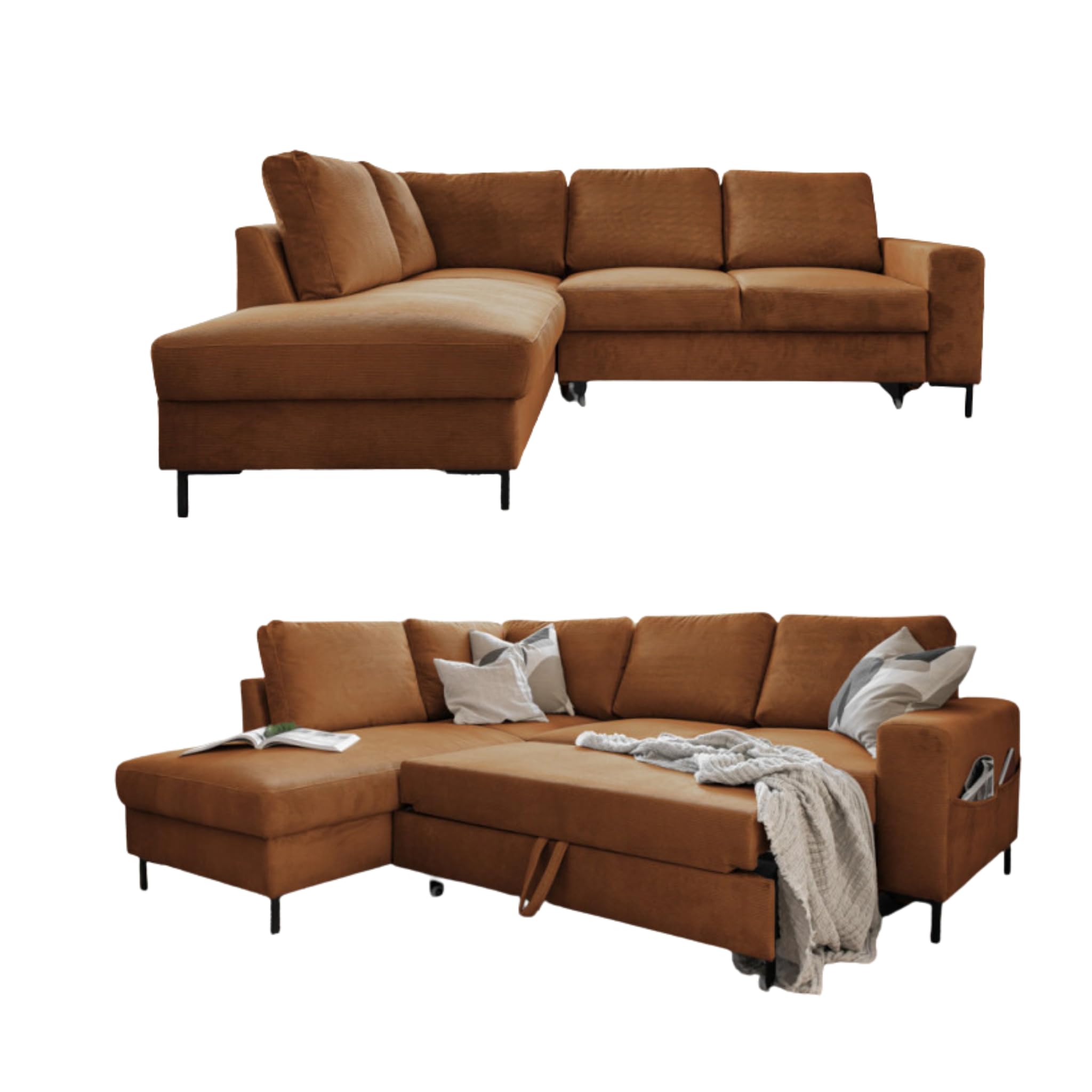 MIUFORM Lofty Lilly, 6er Ecksofa mit Schlaffunktion, Links, Ziegelrot