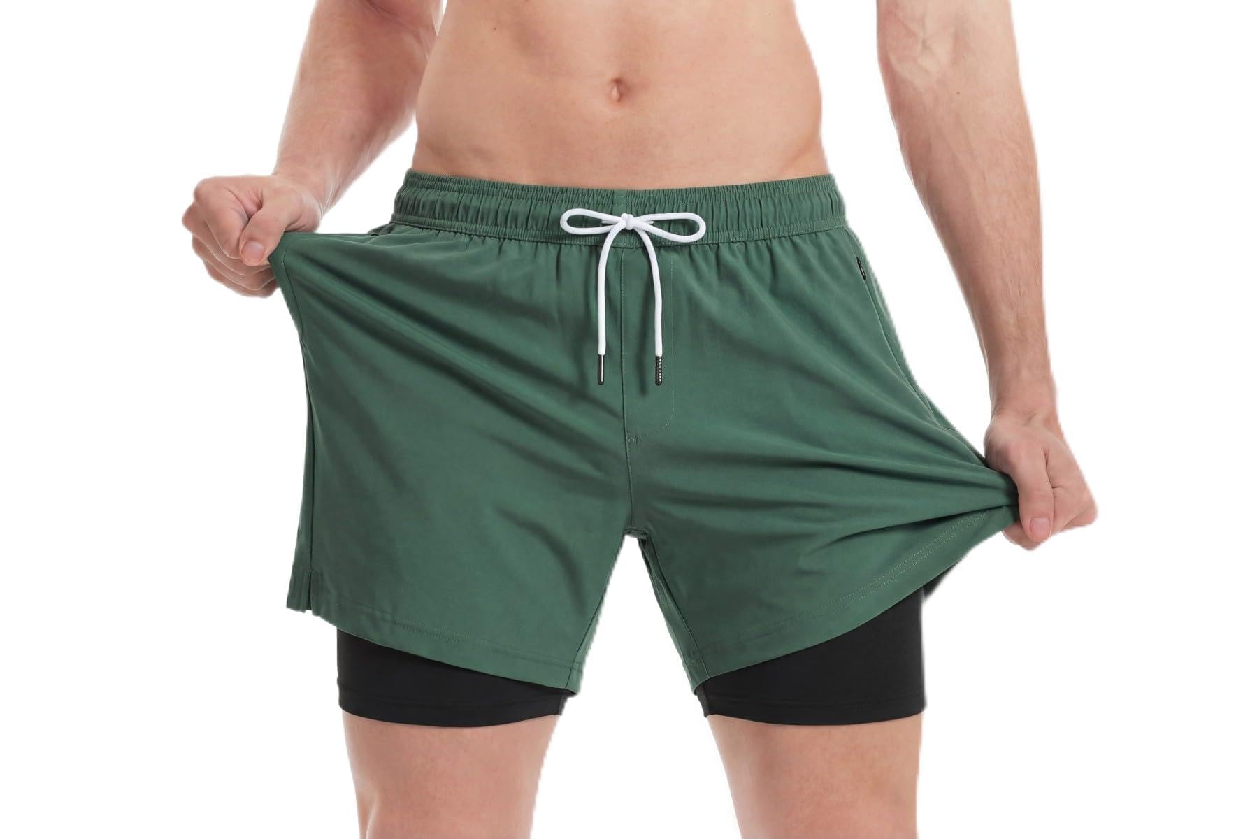 MaaMgic Herren-Badehose, bequeme Badeshorts, mit Kompression, 2-in-1, schnell trocknend, kurze Strandshorts, für Herren, mit Innenshorts, XS – XXL