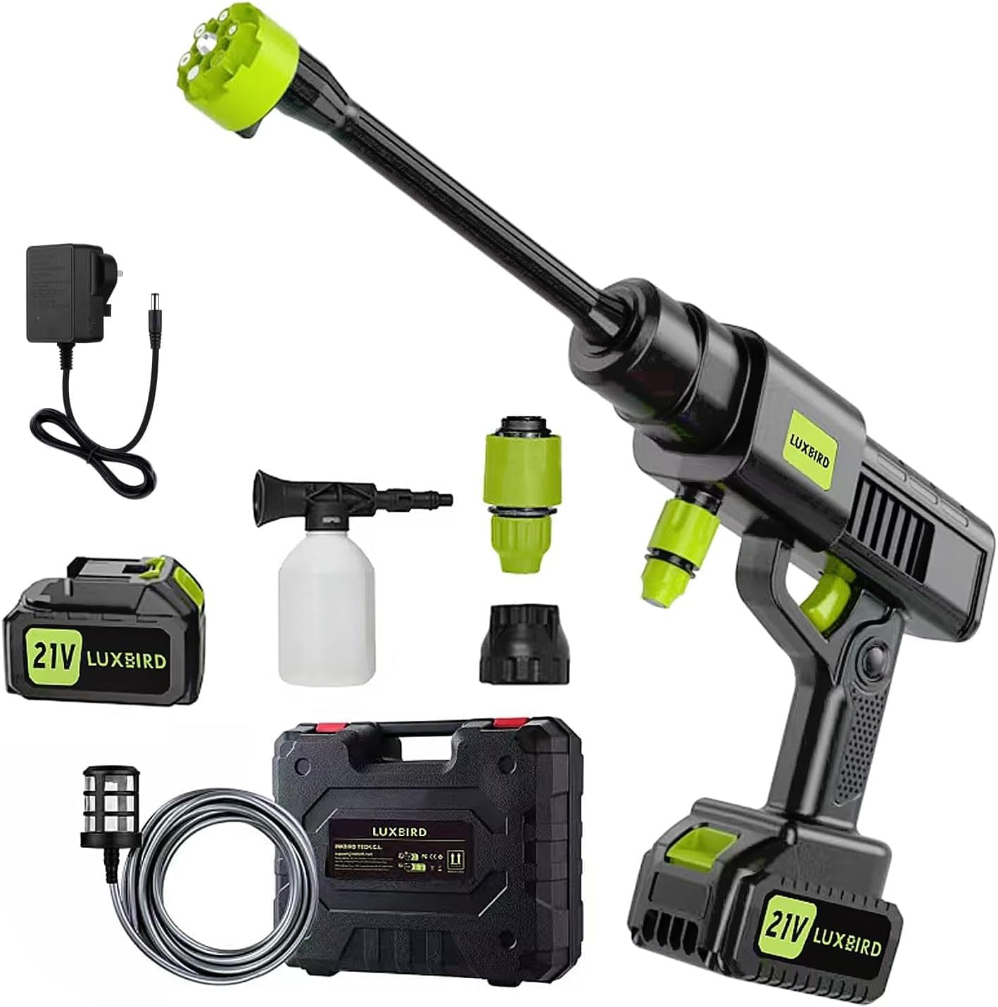 Luxbird High-Pressure Washer 21V with Adjustable Spray Nozzle, Portable Car Washing Water Gun, Cordless Garden Cleaning Sprayer with Rechargeable Battery, Electric Handheld Washer for Windows & Floor