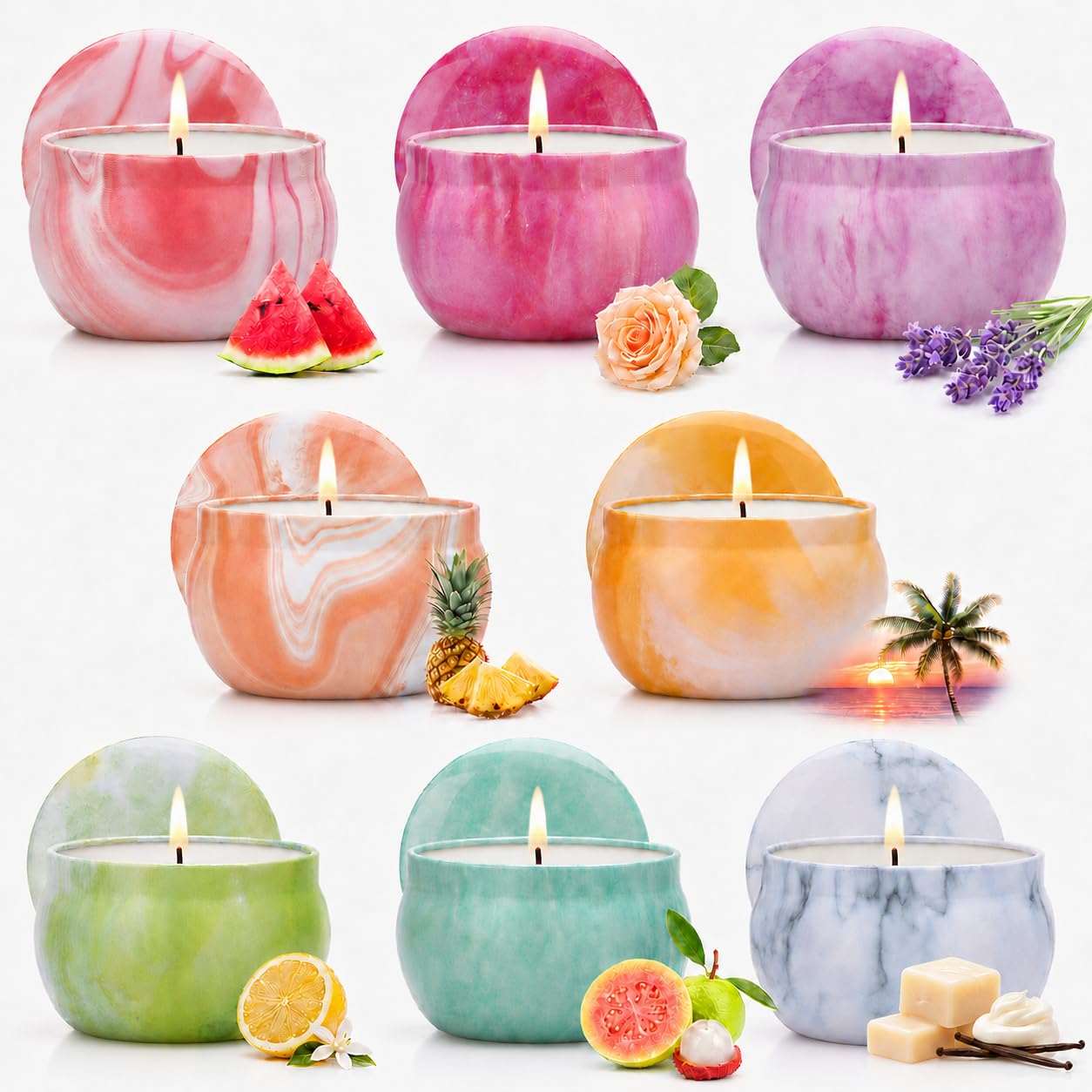 TOFU Set de velas aromáticas, 8 velas perfumadas de cera de soja para mujer
