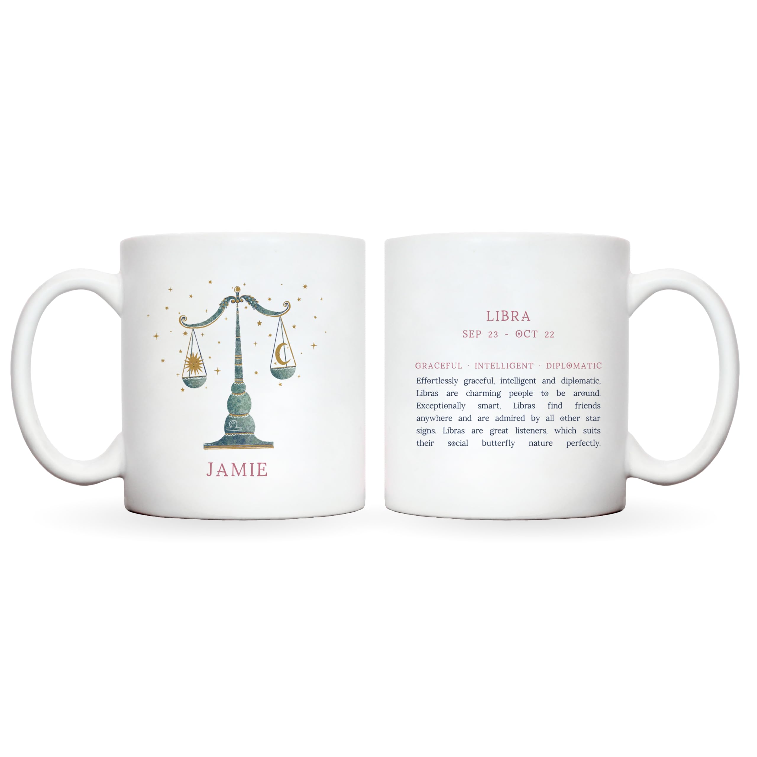 Personalised zodiac mug | zodiac gifts for women | zodiac coffee mug | zodiac signs mugs | 12 star sigs available with characteristics of star sign and illustrations (Libra)