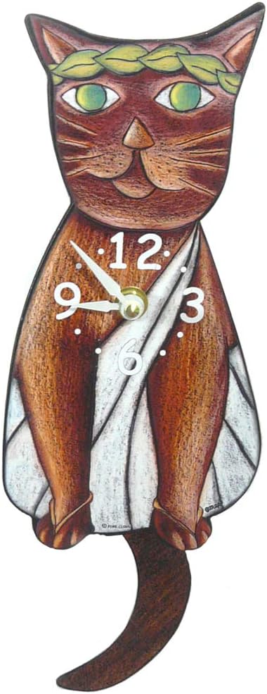 Toga Cat Swinging-Tail Pendulum Wall Clock, 13" Brown Color