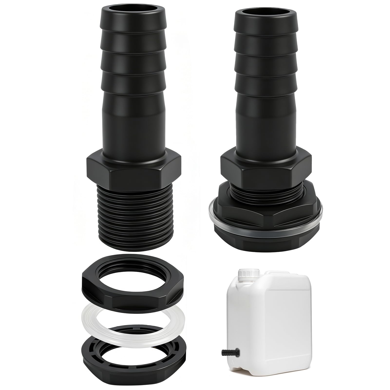 2PCS 25mm Waterbutt Hose Connector, Plastic Tank Outlet Fittings with Hose Nozzle, Quick Install Garden Adapter, Waterbutt Hose Connector for Rain Barrels Water Tank