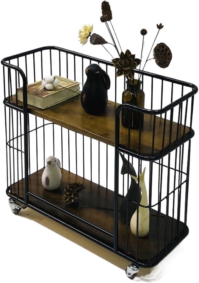 Small Tea Table Movable Tea Table Wood Small Tea Table Two-Layer Trolley Drinking Tea Tea Cart