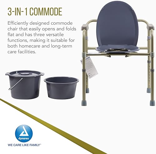 B09JCNS2NB_image_2 Dynarex Cómoda plegable para mesita de noche, silla de inodoro portátil 3 en 1 para ancianos y discapacitados, diseñada para uso independiente, como