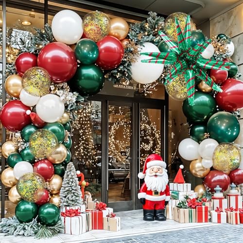Red and Green Christmas Balloons Kit, Dark Red Green Metallic Gold Confetti Balloon with Christmas Explosion Star Helium Mylar Foil Balloons Set for Xmas New Year Birthday Party Decorations - Image 8