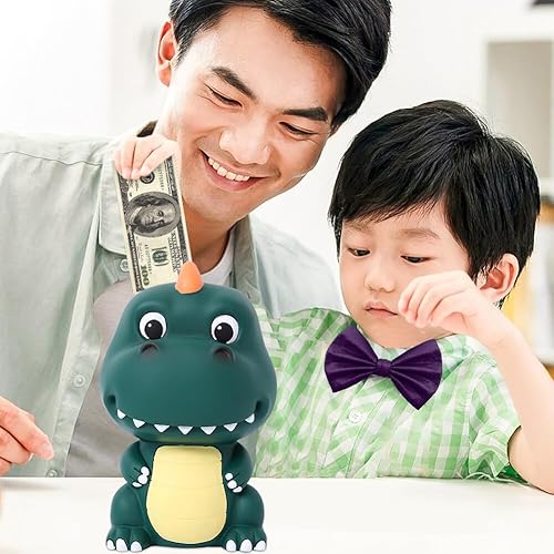 Miniatura 4 de Alcancía de dinosaurio, bonita alcancía para niños y niñas, de plástico irrompible, gran regalo para cumpleaños, Navidad, baby shower, azul