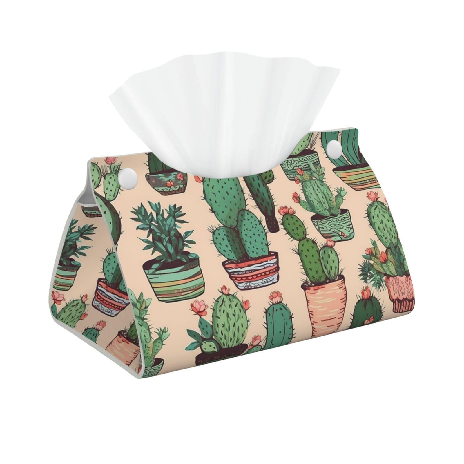 Cactus Pattern Tissue Box Cover, Pu Leather Tissue Case Covers Rectangle Decorative Tissue Box Holder Waterproof Tissue Holder Organizer for Bathroom Home Office