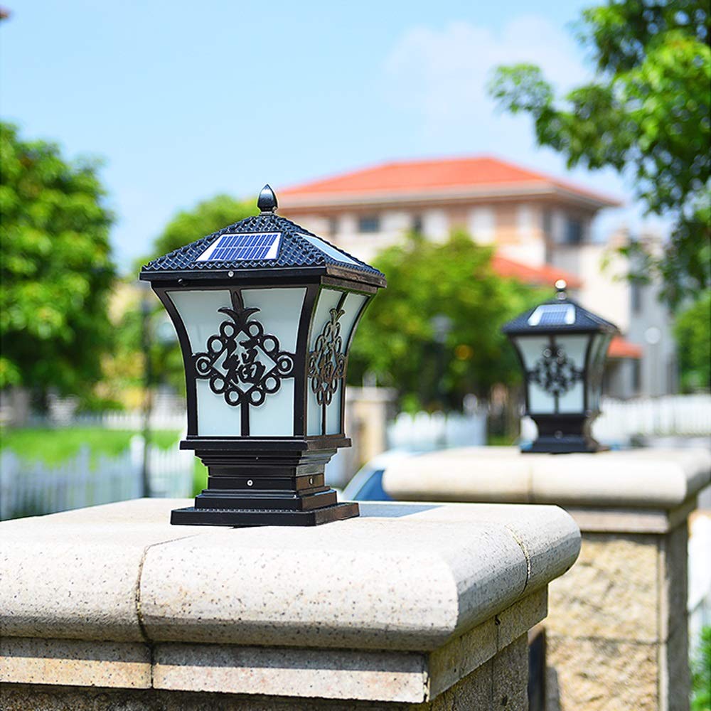 Oświetlenie zewnętrzne, zewnętrzne lampy LED na słupki solarne, wodoodporne, retro, przemysłowe, metalowe, aluminiowe, słupkowe, ciepłe/białe światło, regulowane, ogród, ulica, dom, willa, dekoracyjna