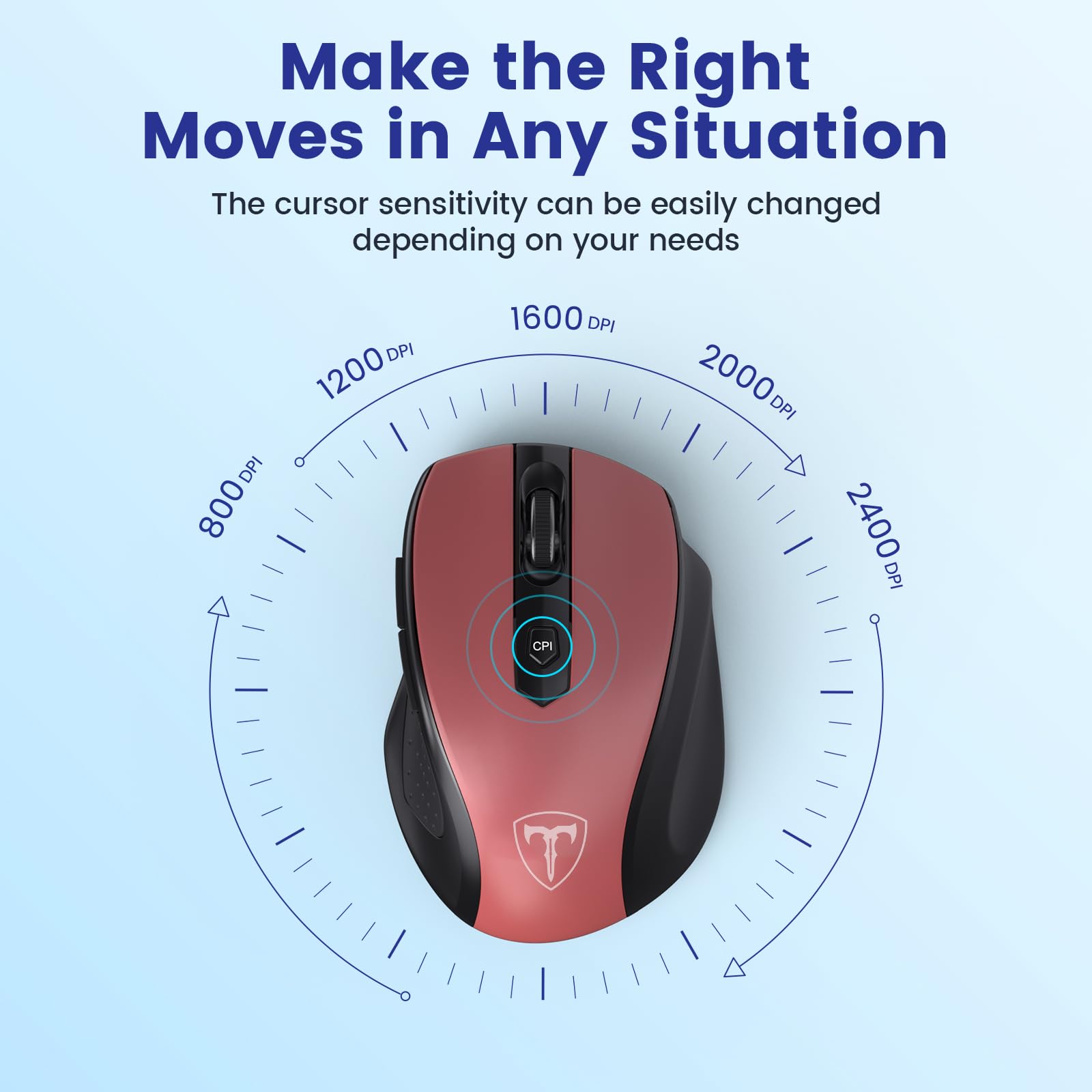 HOTWEEMS Mouse senza fili ergonomico per laptop, mouse senza fili USB 2.4G - Rosso | Mouse portatile D-09 a 5 livelli, 2400 DPI, 6 pulsanti, batteria da 16 mesi, per PC, Mac, Chromebook HOTWEEMS