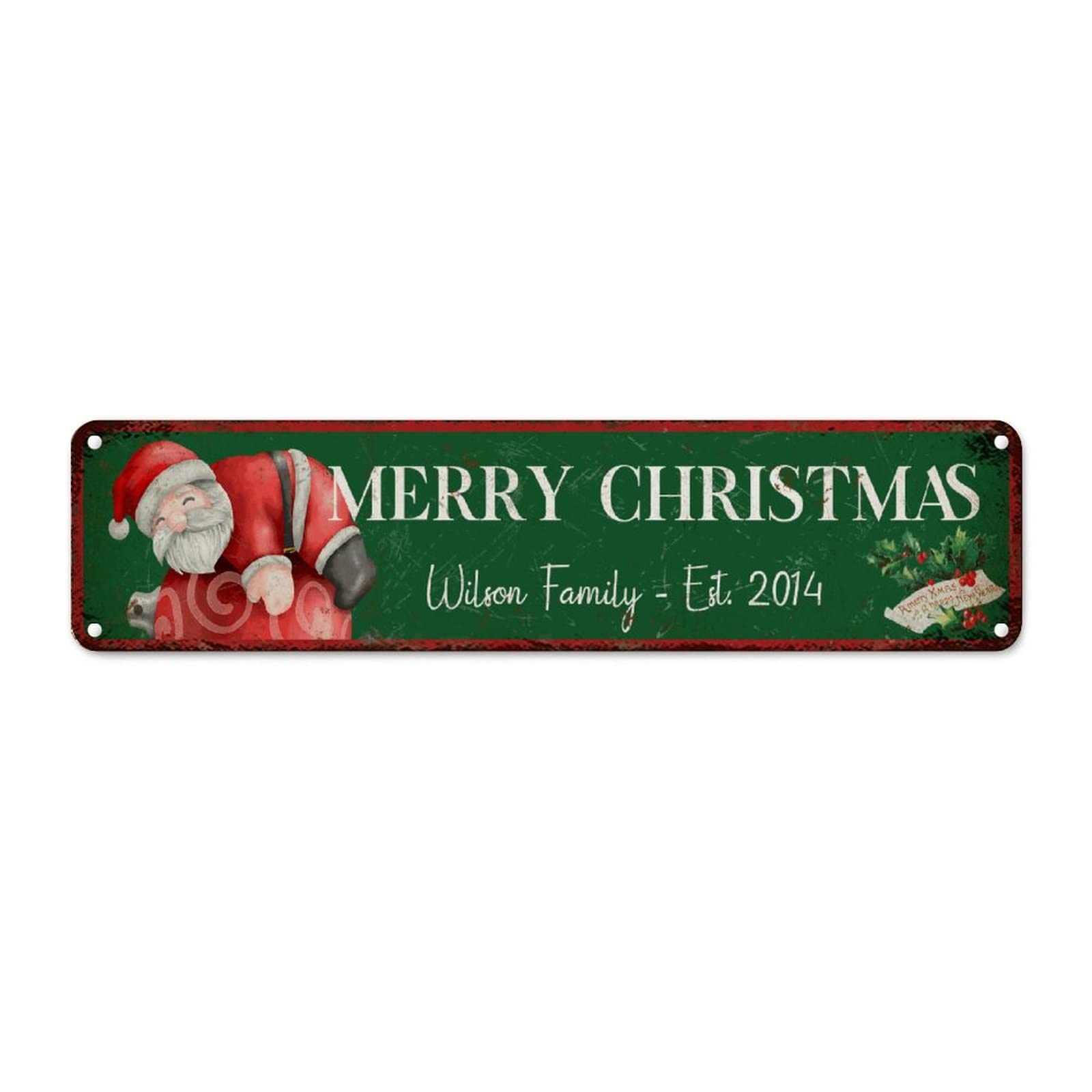 Panneau mural métal Merry Christmas vert rétro 61x15.2cm