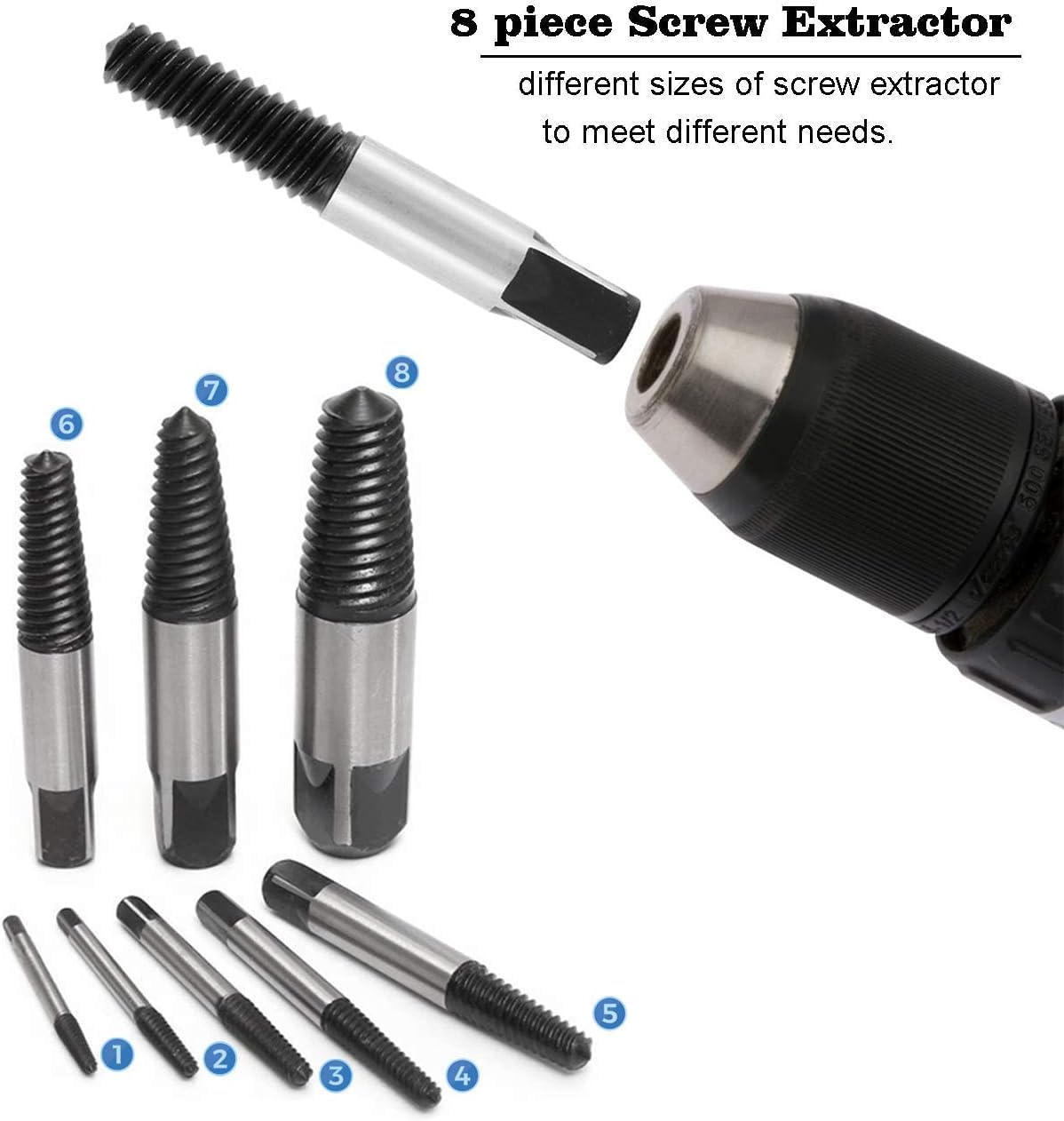 Extractor de roscas de tubería, extractor de tornillos pelados, 8 piezas, 4 mm-25 mm, herramienta de extracción de tuberías, juego de extractores fáciles de extraer, extractor de tornillos de tuberí