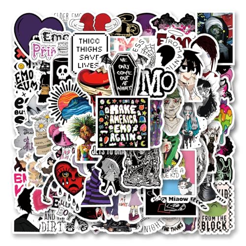 63pcs Emo Stickers Aesthetic Vinyl Waterproof Sticker Decals for Water Bottle Laptop Phone Skateboard Scrapbooking Bumper for Party Supply Decor Favor