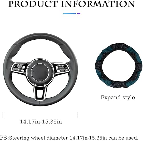 Miniatura 2 de Fekey&JF Funda universal de microfibra para volante de automóvil, de piel sintética, elástica de 15 pulgadas, costuras de color, antideslizante,
