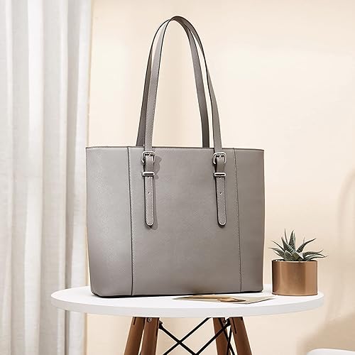 Miniatura 6 de Telena Bolsa de mano para laptop para mujer, bolsa de hombro de 15.6 pulgadas, maletín de cuero para mujer, bolsas de mano de gran capacidad | 15.6