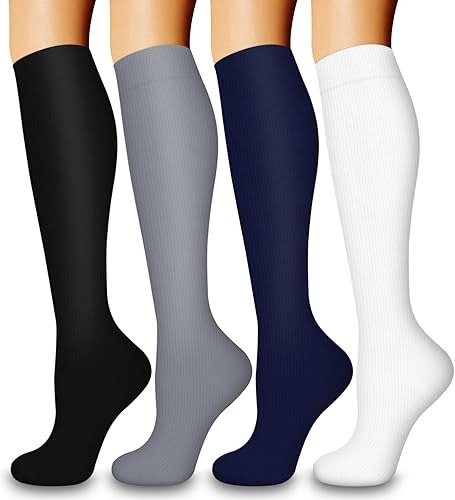 Laite Hebe 4 pares de calcetines de compresión para mujeres y hombres, el mejor apoyo para enfermeras, correr, atletismo