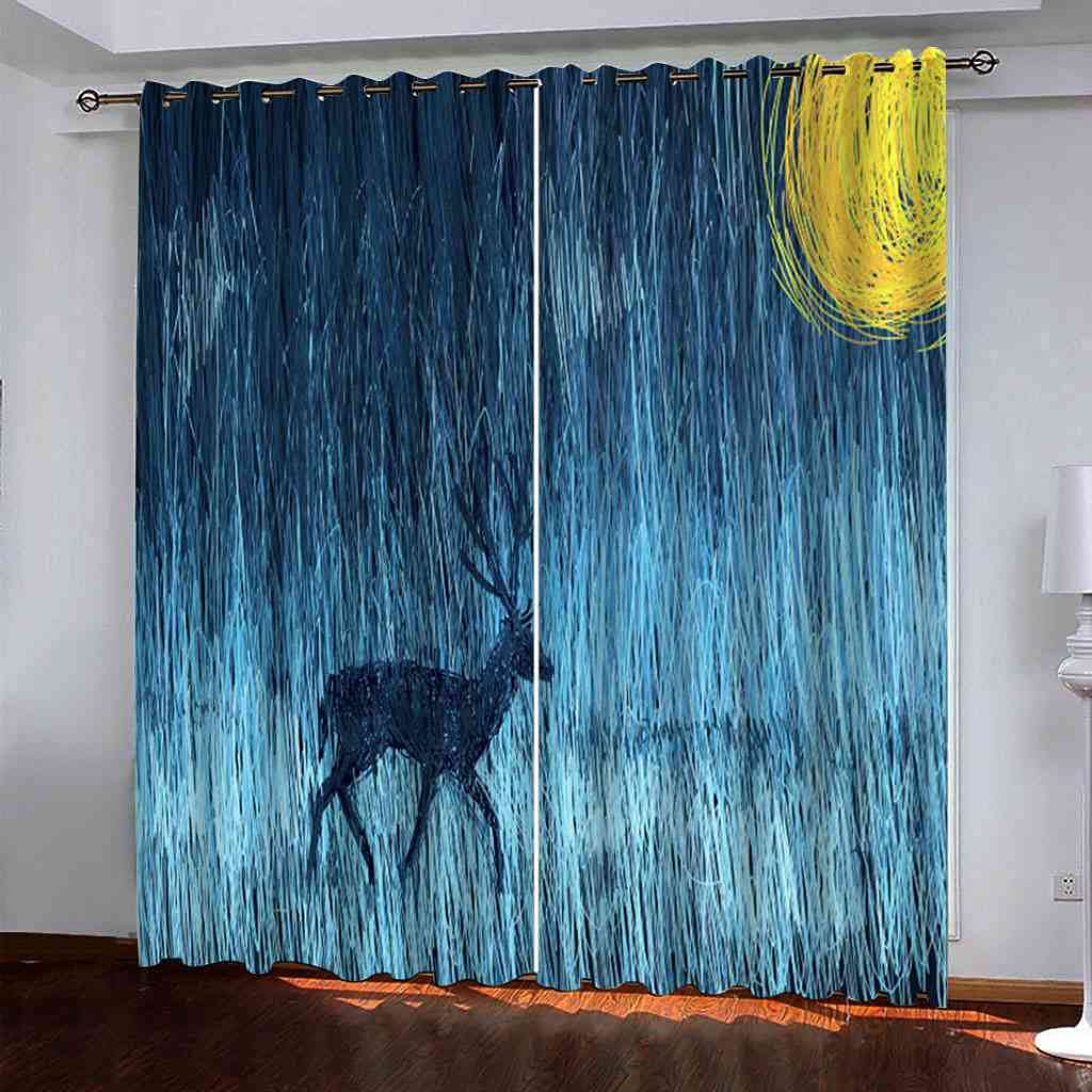 Rideaux occultants élan bleu pour salon et chambre enfant
