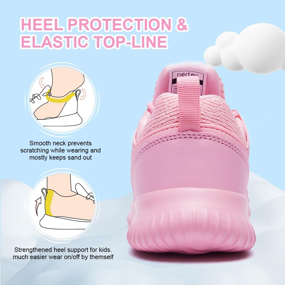 nerteo Girls Shoes Slip on Sneakers Fashion Tennis Walking Athletic Running Training Shoes for Kids, Teen Child Youth Shoes for School, Sports Light Pink Sneakers Size 13 Little Kid - Image 4