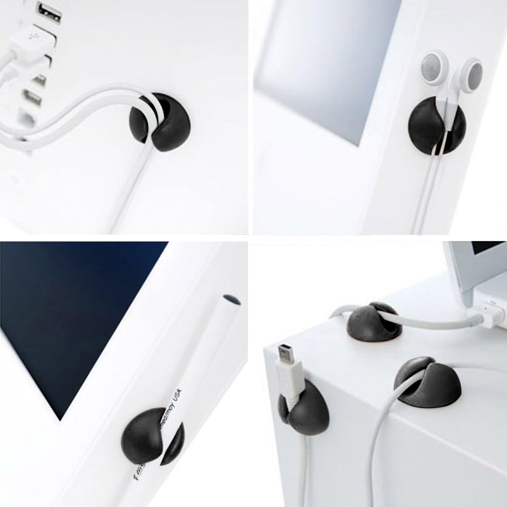 Cable Clips, ONME Cable Holder Multipurpose Cord Management for Home Non-Toxic Rubber Material Self-Adhesive Desk Cord Clips Durable Cord Organizer Black Cord Holder for Office (Black+Brown+White)