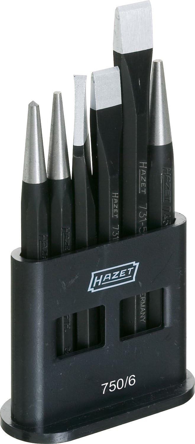 HAZET Meißel-, Durchtreiber-, Körner-Satz 750/6 I 6-teiliges Set I mit Kunststoffständer I aus Chrom-Vanadium Stahl