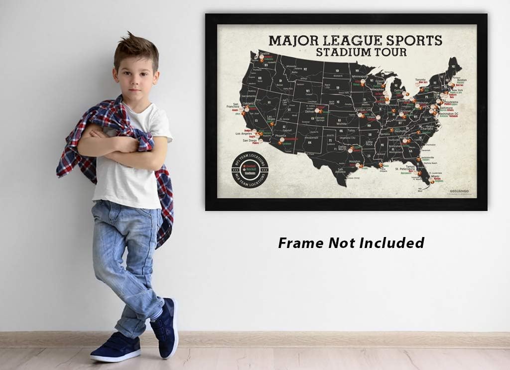 GeoJango Football & Baseball Stadium Map Poster - Vintage Edition (30Wx20H inches)