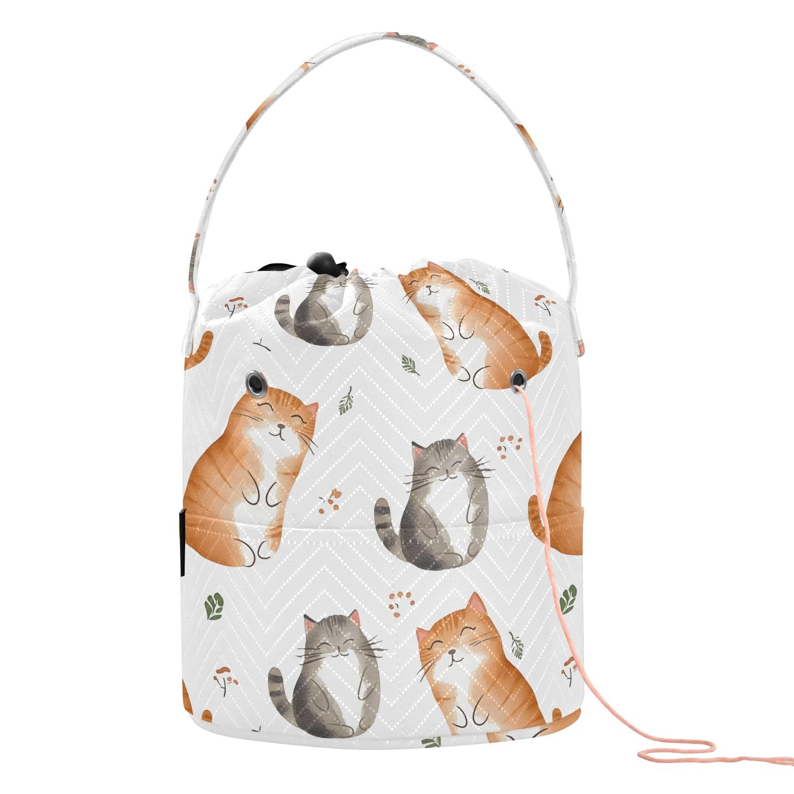 Yarn Storage Bag Small Crochet Bag Knitting Bag Organizer Cat Watercolor Cute Yarn Bags for Crocheting Basket