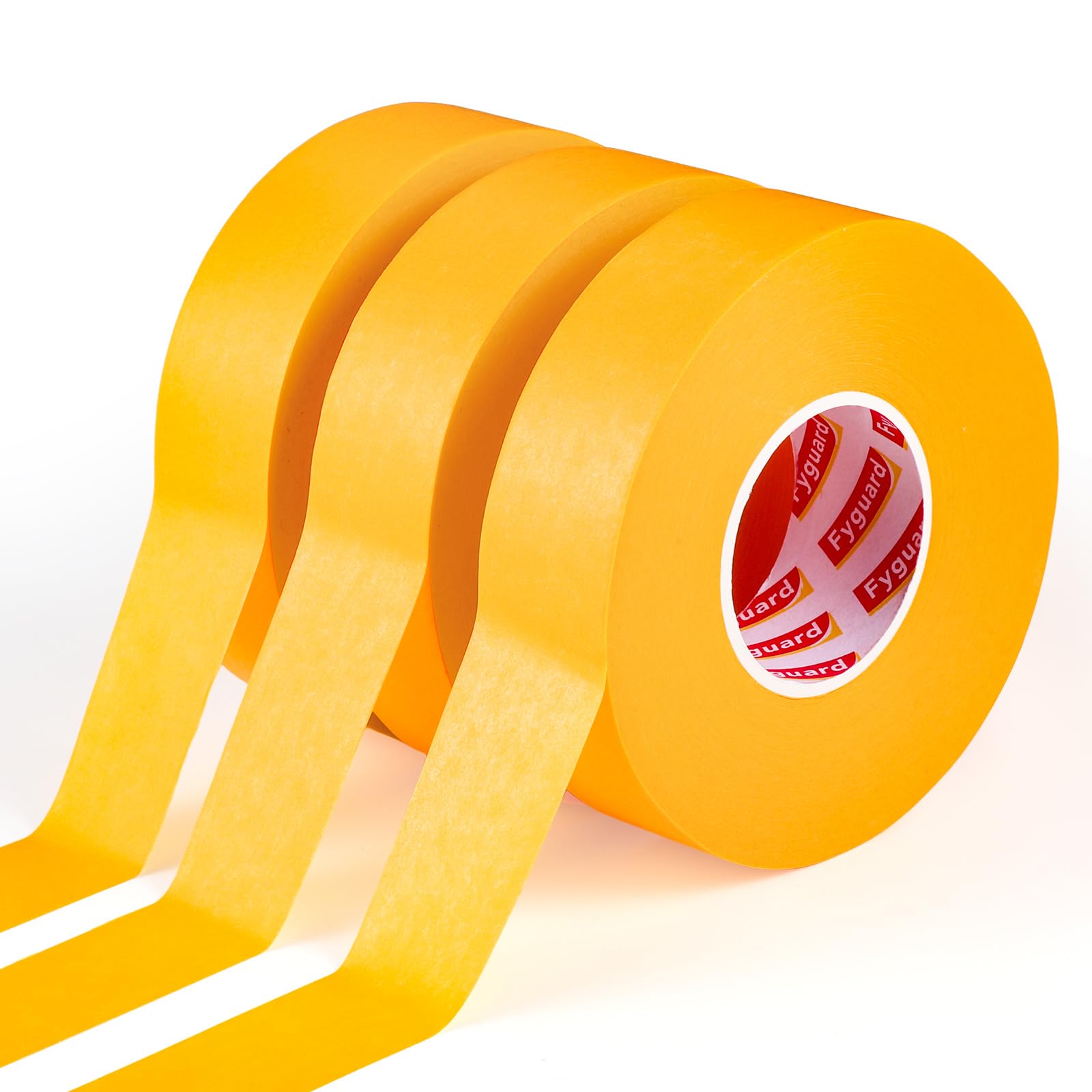 Fyguard 3 Rolls Yellow Masking Tape for Painting, 24mm x 50m Paper Tape Orange Painters Tape Decorating Tape Waterproof for Indoor and Outdoor Renovations, Multi-Surface
