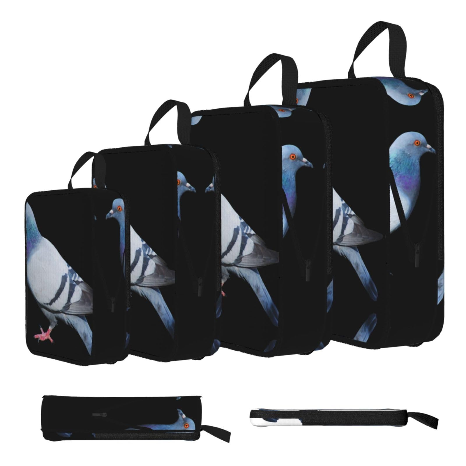 Pigeon Print Compression Packing Cubes 4-Piece Set With Multi- Compartment Travel Bag, Waterproof Suitcase Organiser Bags