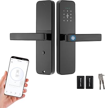 EIYSIE WiFi Smart Door Lock with Handle, Mortise Lock with App Control | Digital Lock for Front Door and Bedroom, Fingerprint Lock with Keypad, Tuya Smart Lock Remote Control, Auto Lock