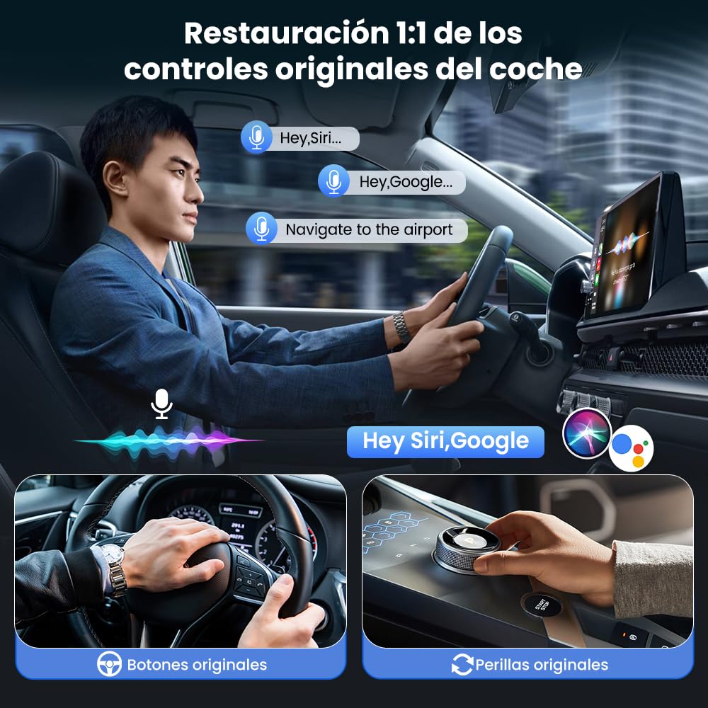 Carlinkit Adaptador inalámbrico CarPlay y Android Auto 2025, mejora la conexión con cable a inalámbrico, Plug & Play con USB-A/Type-C, funciona con iPhone iOS 10+ y Android 11.0+