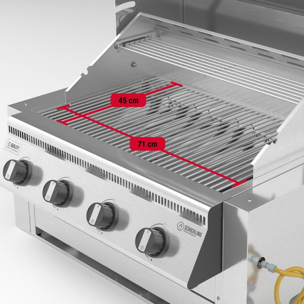 Einbau Gasgrill "Hermann XL - Deluxe" Edelstahl Einbaugrill mit Einfassung, Deckel und Fettwanne mit Frontauszug für Outdoor Küche Grillküche – 4x5kW Brenner – Made in Germany