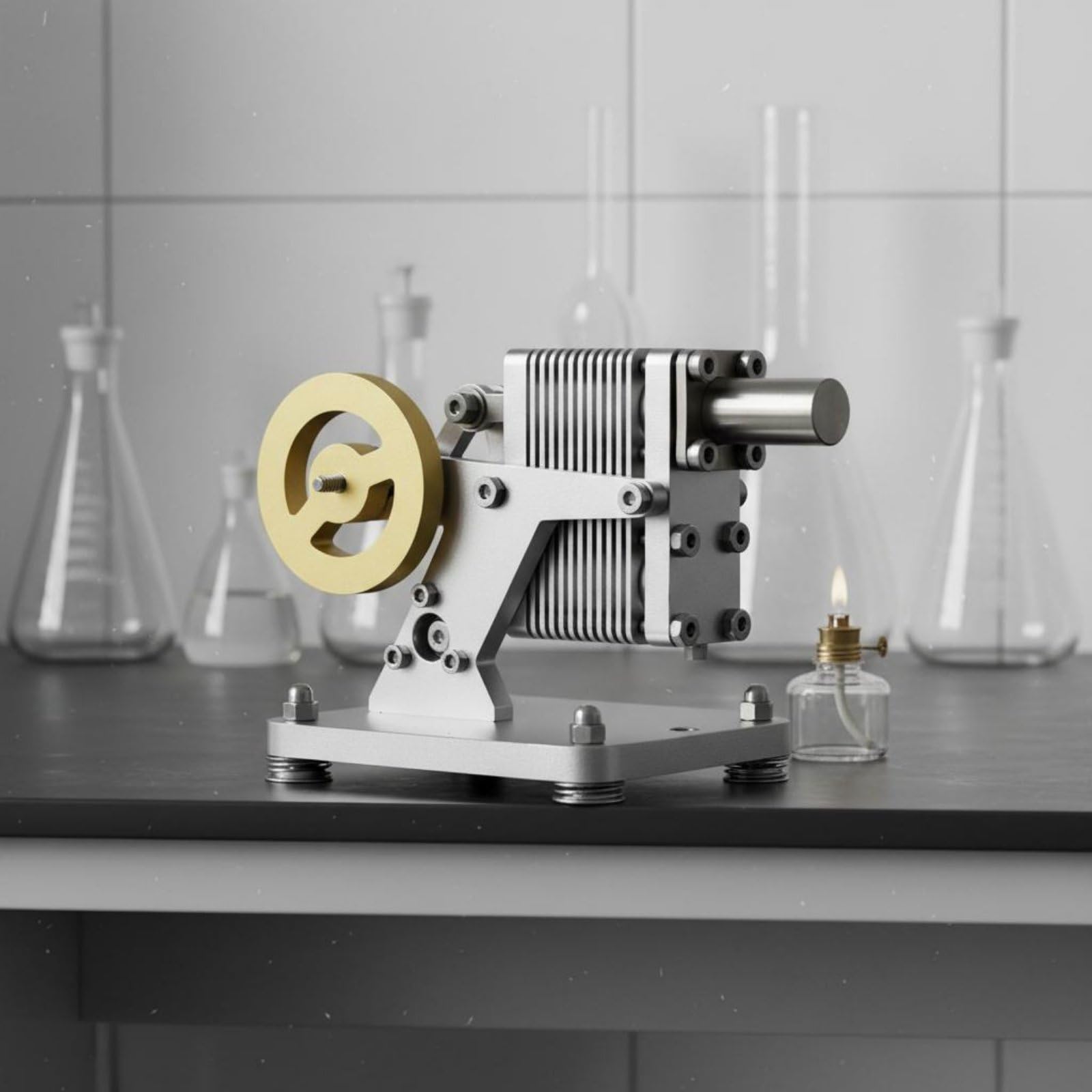 Physics Learning Engine Lernmotor Modell Stirlingmotor Dampfmaschine Experimentiergerät Robuster Metall Aufbau mit Schaukelarm Kolbenlauf für Klassenraum Lehrer Hobbyraum, Generator Model