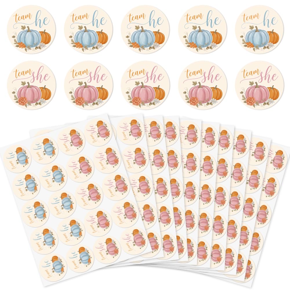 arricraft 200 Pcs Gender Reveal Stickers, 5cm/1.97inch Pumpkin Round Self-Adhesive Gender Reveal Labels Decorations Party Supplies Stickers for Shower Party Voting Game Ideas