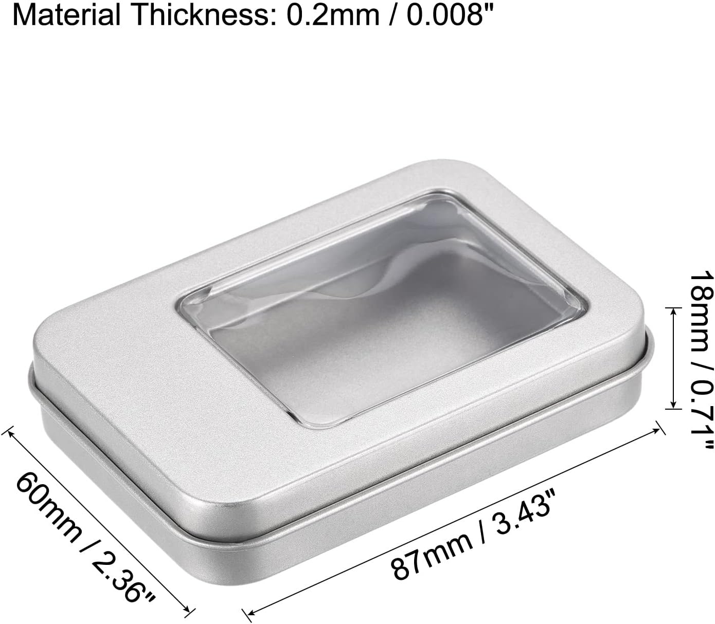uxcell Metal Tin Box, 2pcs 3.43" x 2.36" x 0.71" Rectangular Empty Tinplate Storage Containers with Clear Window Lids, Silver Tone image 2