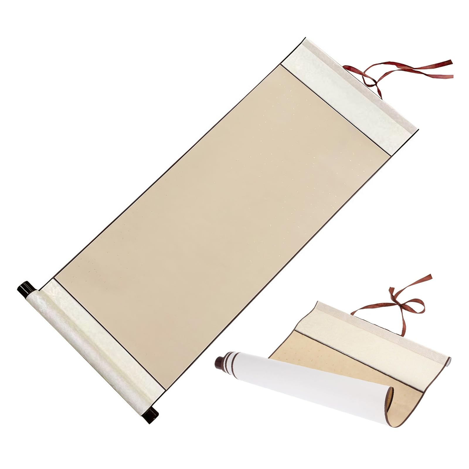 Tflpuo Light Yellow 2Pcs Chinese Blank Calligraphy Scroll, 80×34Cm Long Calligraphy Scroll Paper Wall Hanging Xuan Rice Paper Golden Silk Scrolls For Diy Art Painting