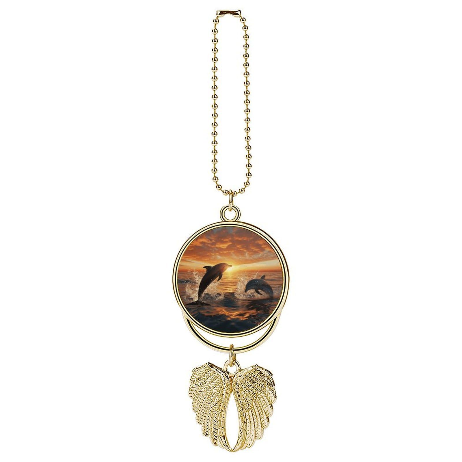 Dolphins Jumping Out of The Water at Sunset Car Charm Alloy Car Rear View Mirrors Hanging Ornaments Stylish Car Pendant Funny Auto Hanging Accessories Car Hanging Ornaments Gift for Women Men