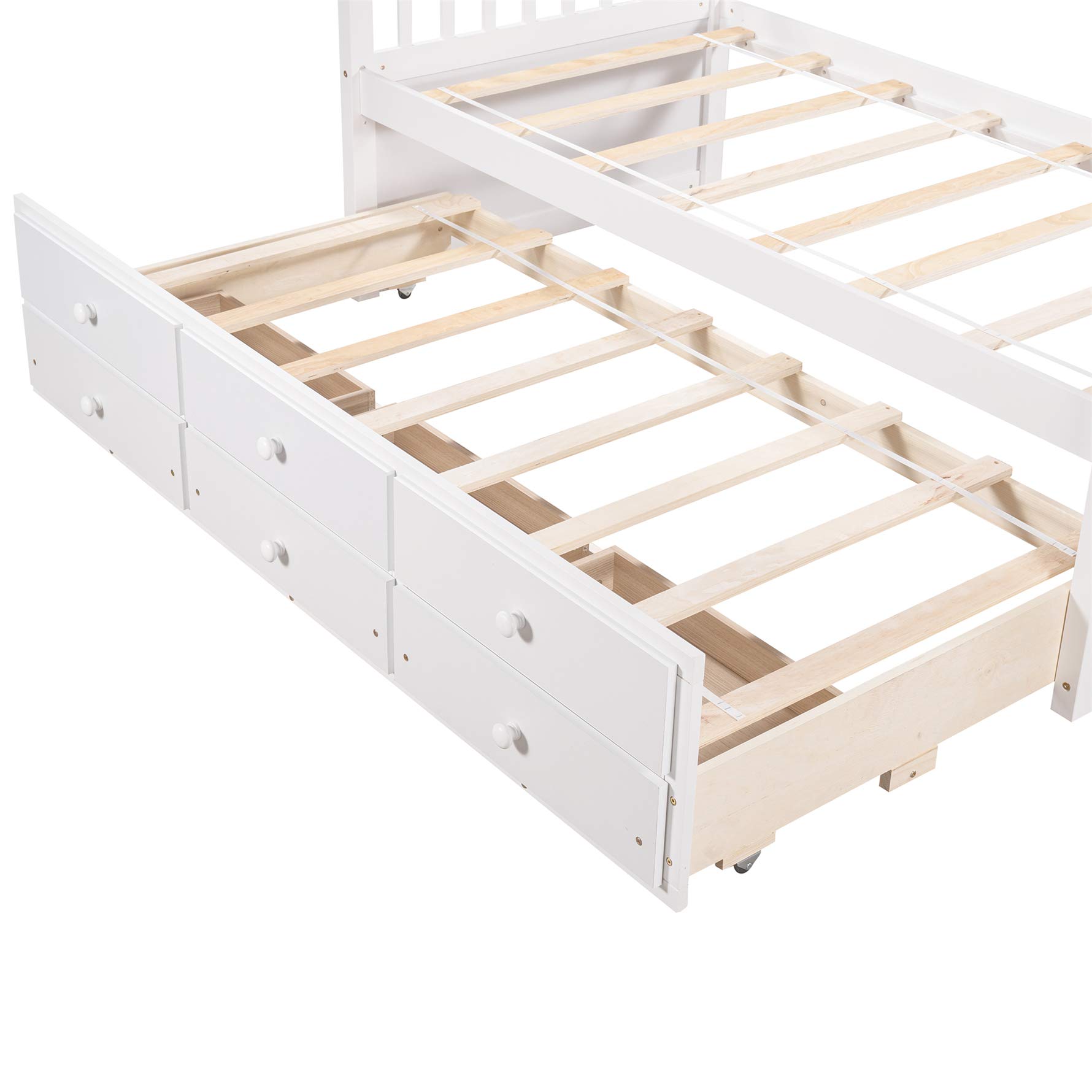 Twin Daybed with Trundle and Storage Drawers ,Wood Twin Captain's Bed