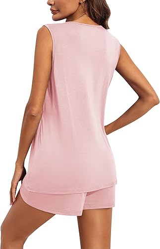 Miniatura 6 de Ekouaer Conjunto de pijama de lactancia para mujer, ropa de dormir de doble capa, sin mangas, top y pantalones cortos, pijamas de embarazo
