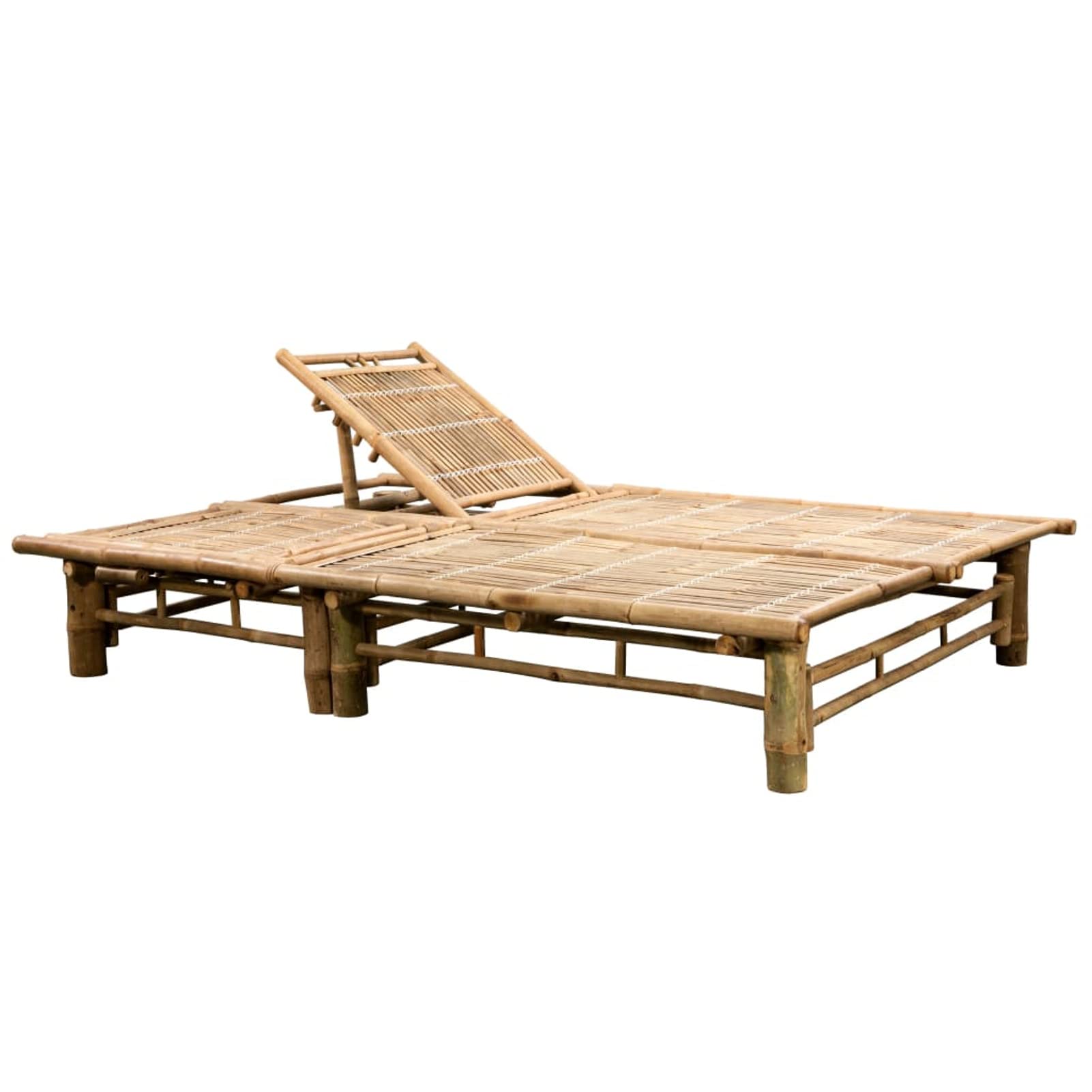 Homgoday Chaise Longue pour 2 Personnes avec Coussins Bambou, Bain de Soleil de Jardin Dossier Réglable, Lit de Camping Transat de Relax pour Plage, Extérieur, Balcon, Terrasse D