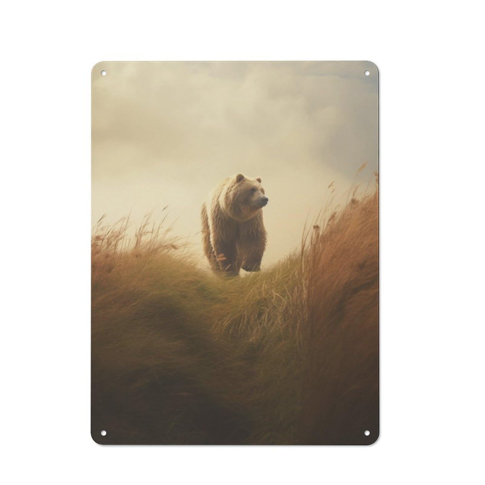 Junmoney Bear In Tall Grass Metal Sign 40X30cm With For Hallway Wall, Retro Decor, Autumn Home Decor For Collectors Of Metal Signs