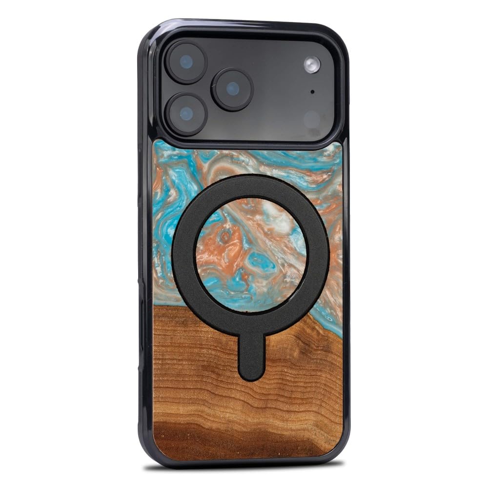 Handgefertigte Holz Schutzhülle für iPhone 17 mit MagSafe, Bocote Holz Natur mit Epoxidharz, Stoßfest und rutschfest, Matt Poliert