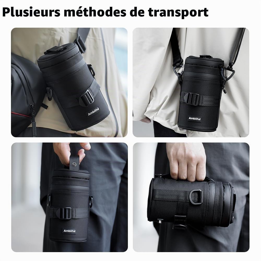 AMBITFUL Thick Camera Lens Pouch Case, Water/Dust/Shock Protection Lens Pouch for DSLR Camera Lens Compatible for Sony, Nikon, Canon,Fujifilm,Tamron Fits Lenses Below