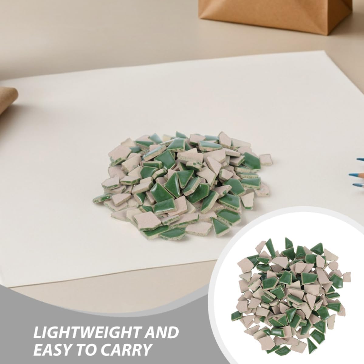DIY Mosaic Ceramic Pieces Green Irregular Tiles for Craft Projects 400g