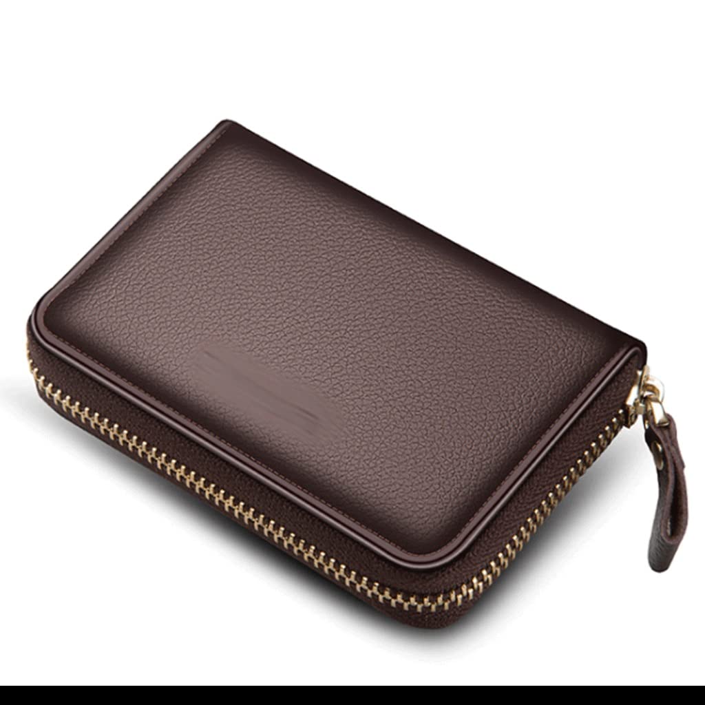 Jyuiipcz Men Card Holders Standard Wallet Cow Leather Multi-Function Organ Card Zipper Credit Card Holder Mini Coin Purse (Color : Black) (Brown)