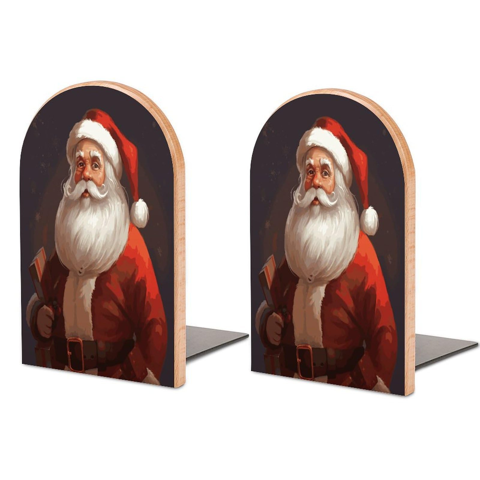 Santa Claus Bookend for Shelves Non-Skid Book Holder Modern Heavy Duty Bookend Stopper Metal Base Wood Book End Books Shelf Holder Home Decorative 1pair 5x3.9x3.1