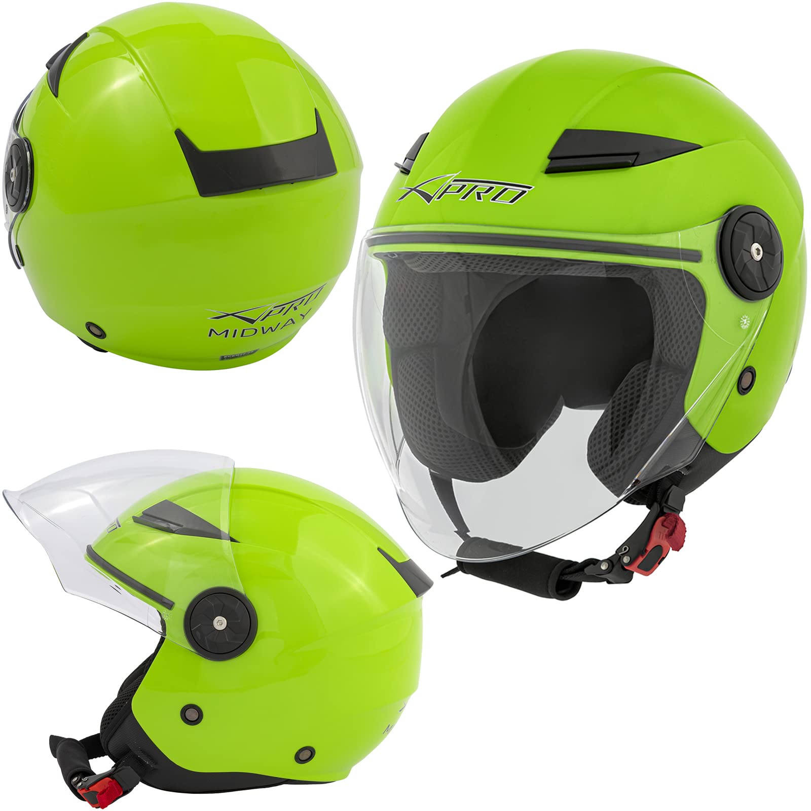 Jet Moto Casque City ECE 22 Certificat Long Visière Scooter Vert L