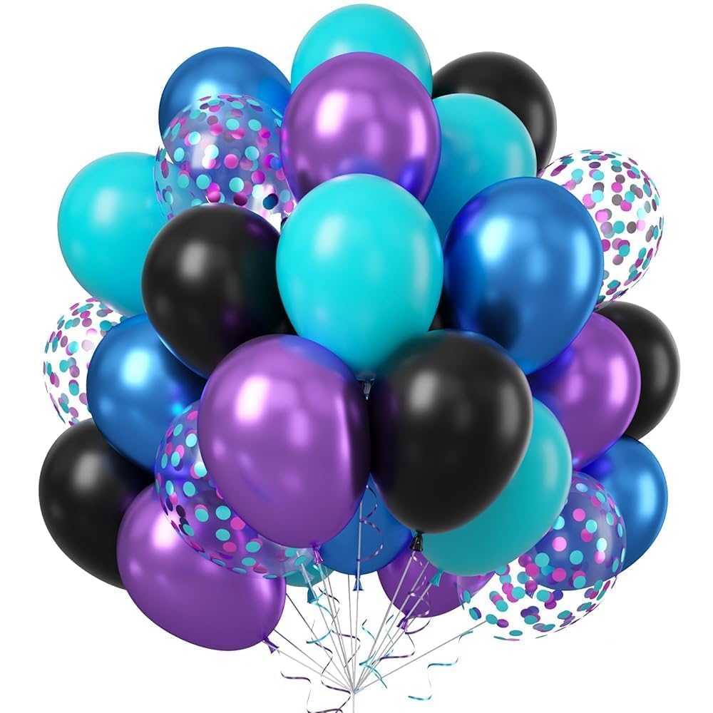 Black Purple Blue Balloon,60 Pcs 12 Inches Metallic Blue Purple Teal Balloons Confetti Balloons for Boys Party Decoration Baby Shower Engagement Party Supplies