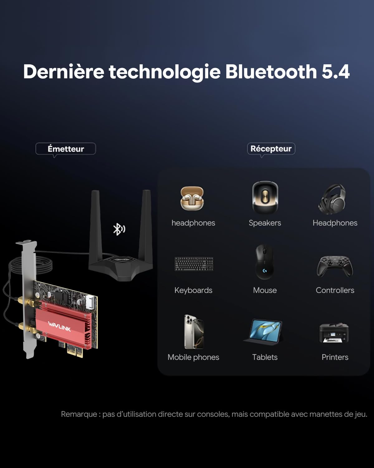 WAVLINK Carte WiFi 7 pour PC avec Rallonge d'antenne,Bluetooth 5.4,BE6500