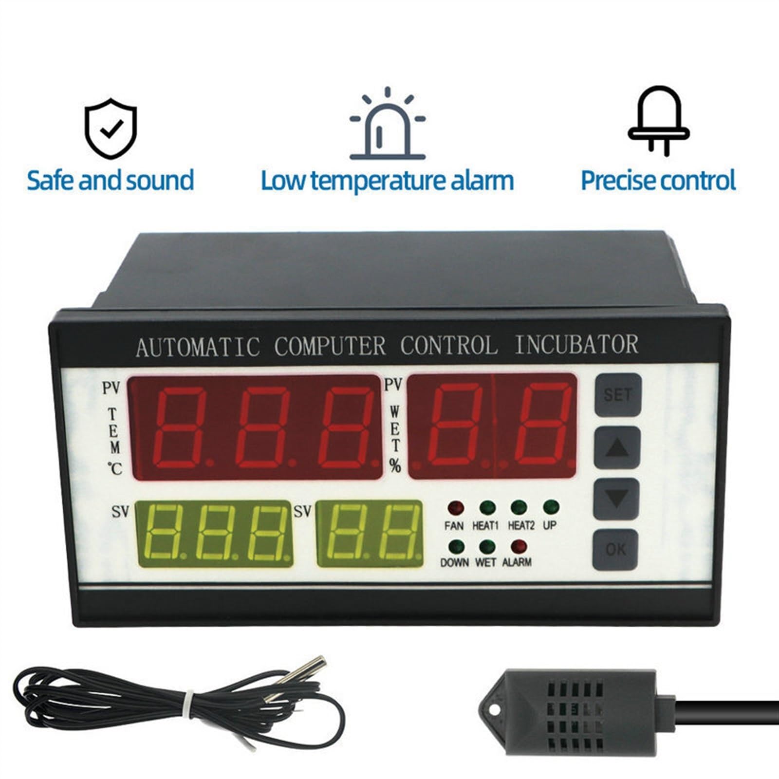 Controlador Digital for incubadora de Huevos XM-18 con termostato Multifuncional, higrostato y sonda con Sensor de Temperatura y Humedad.