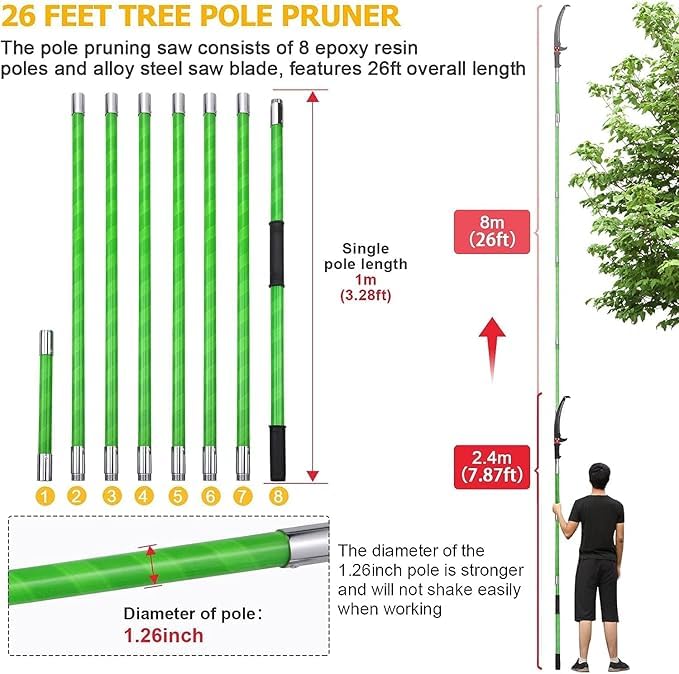8M Sega Per Alberi Con Manico Telescopico,Cesoia Per Potatura Manuale,Regolabile in Altezza Attrezzi da Giardinaggio Altezza Per Segare e Cesoiare